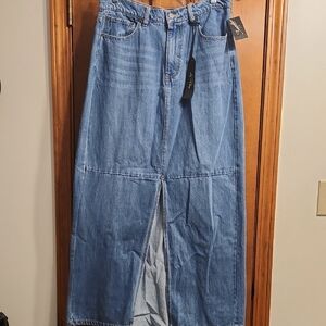 Long Denim Skirt with Front Slit